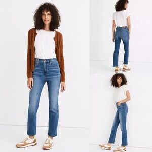 Madewell Slim Demi-Boot Straight Cropped Blue Jeans Women's Size 23 P 23 Petite